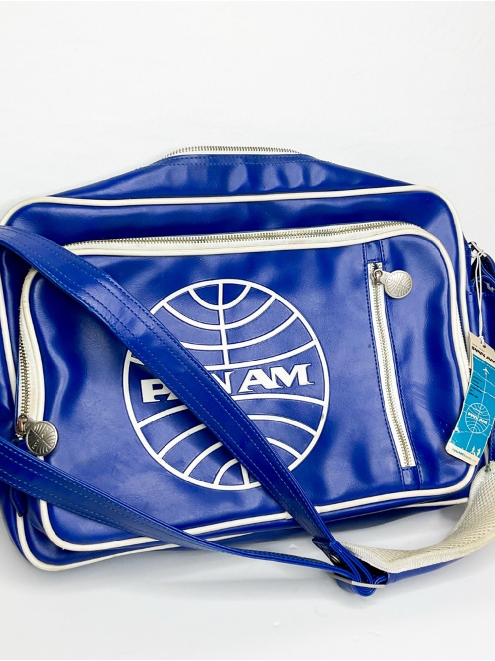 Pan Am Blue Logo Crossbody Bag White Trim Travel Style
